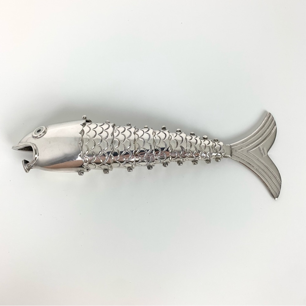 Silver Plateado Mexican Articulated Fish Bottle Opener Vtg Stamped Mexico